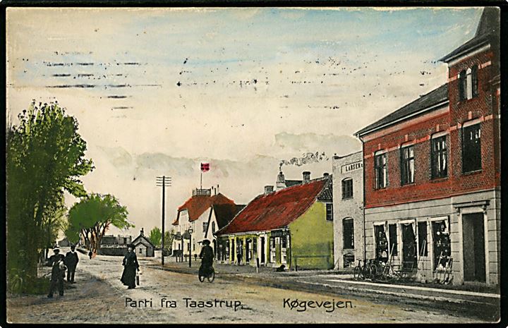 Taastrup, Køgevej med jernbanebro og Lippert Hotel. Nielsen no. 9483. Kvalitet 7
