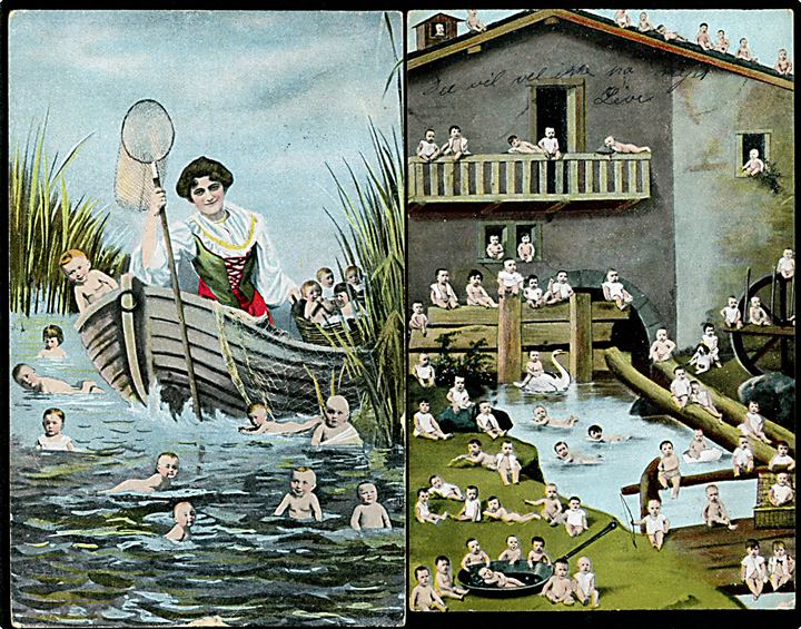 Børn. Spædbørn i sø og vandmølle. K.V.i.B. no. 12/795 og H.E.L. no. 1109. Kvalitet 7
