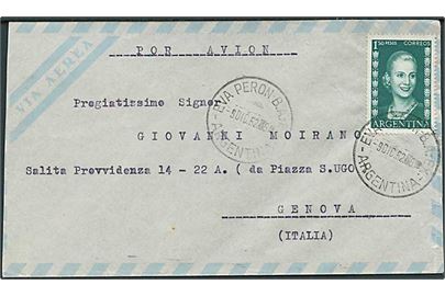 1,50 p. på brev stemplet Eva Peron B.A. d. 9.12.1952 til Genova, Italien.