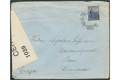 12 c. single på brev fra Banfield via Buenos Aires d. 19.1.1916 til Odder, Danmark. Åbnet af britisk censur no. 1039.         