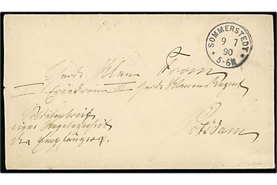 1890. Ufrankeret soldaterbrev påskrevet Soldatenbrief. Eigene Angelegenheit des Empfängers og stemplet Sommerstedt d. 9.7.1890 til Garder Ulan From ved 3. Garde-Ulanen-Regiment 2. Eskadron i Potsdam.