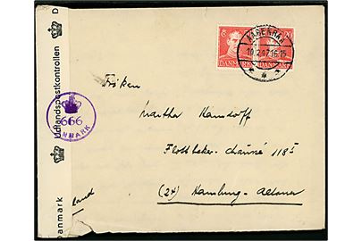 20 øre Chr. X i parstykke på brev fra Aabenraa d. 10.2.1947 til Hamburg, Tyskland. Åbnet af dansk efterkrigscensur (krone)/666/Danmark.