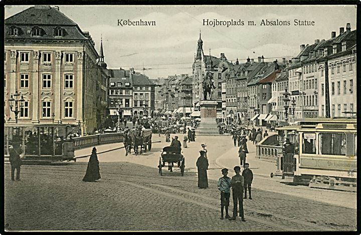 Højbro Plads med Absalons Statue og sporvogn no. 56. B. M. & Co. 289. Kvalitet 8