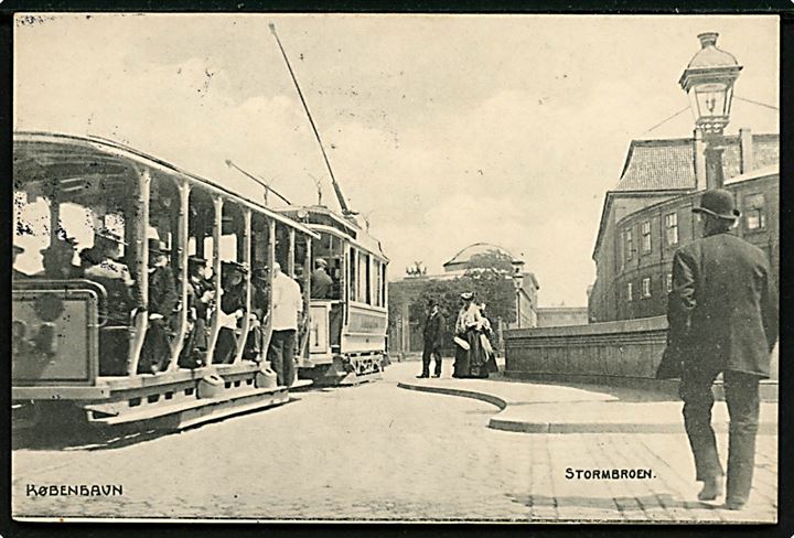 Stormbroen og sporvogn linie 1. Fotograf Orla Bock. A. Vincent no. 372. Kvalitet 8