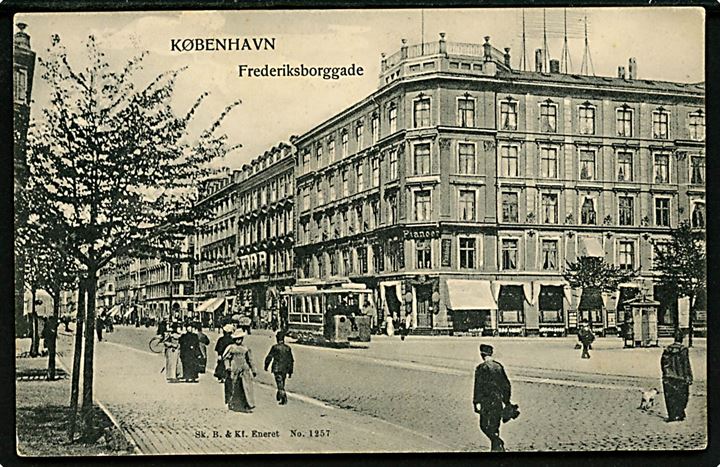 Frederiksborggade med sporvogn no. 14. Sk. B. & Kf. no. 1257. Kvalitet 8