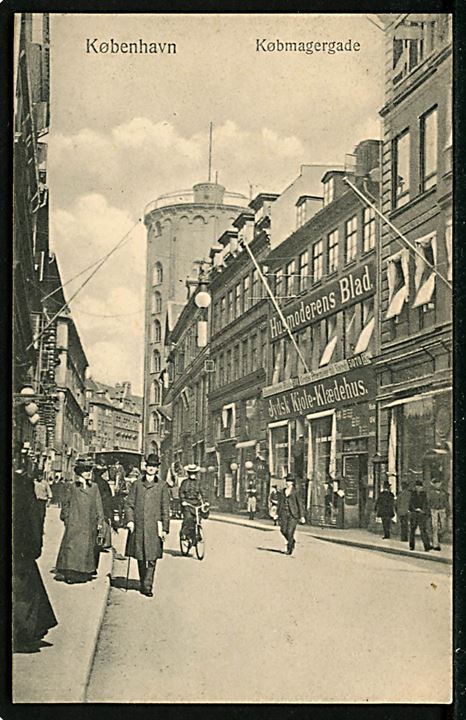 Købmagergade 46 Jydsk Kjole-Klædehus med Rundetårn i baggrunden. C. F. no. 75. Kvalitet 9