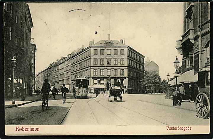 Vesterbrogade 82 ved Frederiksberg Allé med sporvogn linie 2 vogn 46. A. Vincent no. 328. Kvalitet 8
