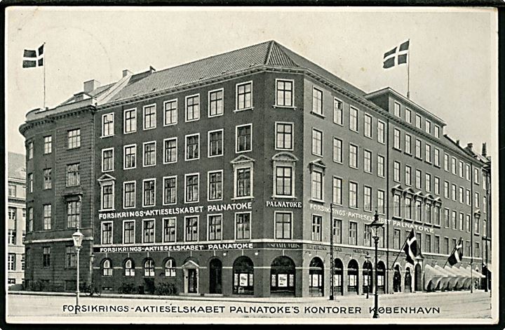 Hammerensgade 2 hj. Store Kongensgade med Forsikringsselskabet “Palnatoke”. Reklamekort u/no. Kvalitet 7