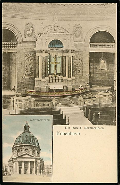 Marmorkirken, facade og interiør. Ed. F. Ph. & Co. no. 3053. Kvalitet 9