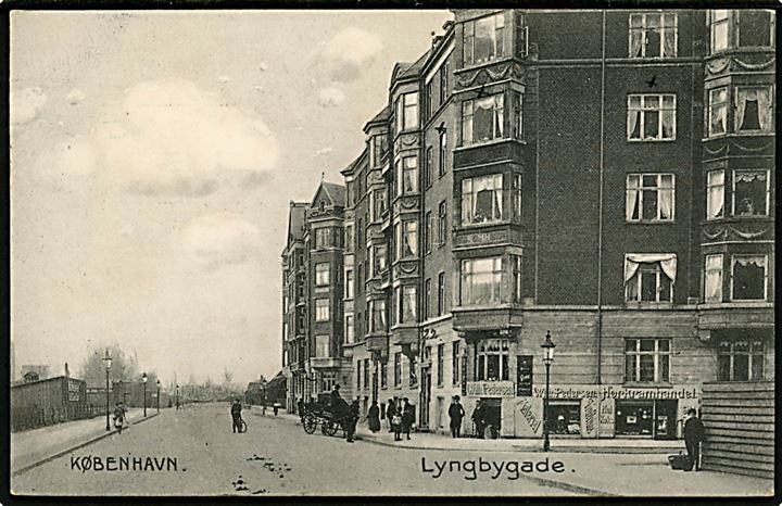Lyngbygade 22 (nuv. Hillerødgade) hj. Esromgade Wilh. Pedersens Hørkramshandel. Wilh. Petersen no. 12494. Kvalitet 9