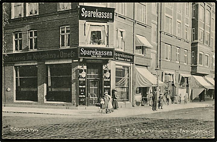 Amagerbrogade hj. Frankrigsgade med Sparekassen for Kjøbenhavn & Omegn. Th. B. Thorp no. 1680. Kvalitet 8