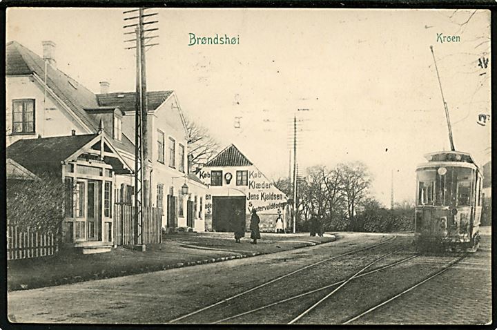 Brønshøj, Frederikssundsvej ved Brønshøj kro med sporvogn no. 73. P. Alstrup no. 9239. Kvalitet 8