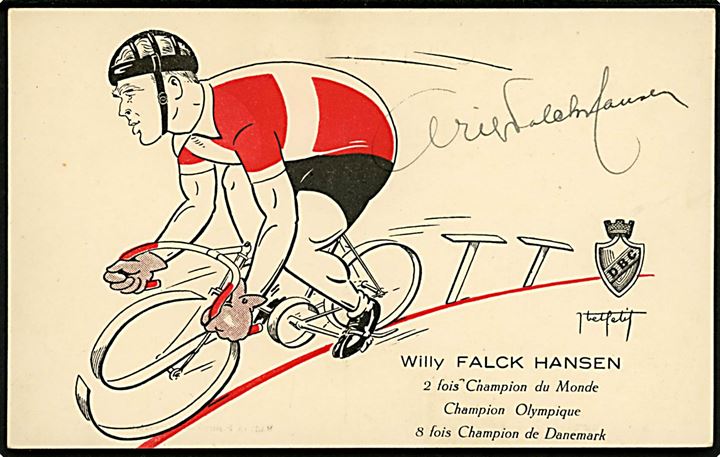 Sport. Cykling. OL-guldvinder 1928 Willy Falck Hansen (1906-78). Fransk fremstillet kort. Kvalitet 8