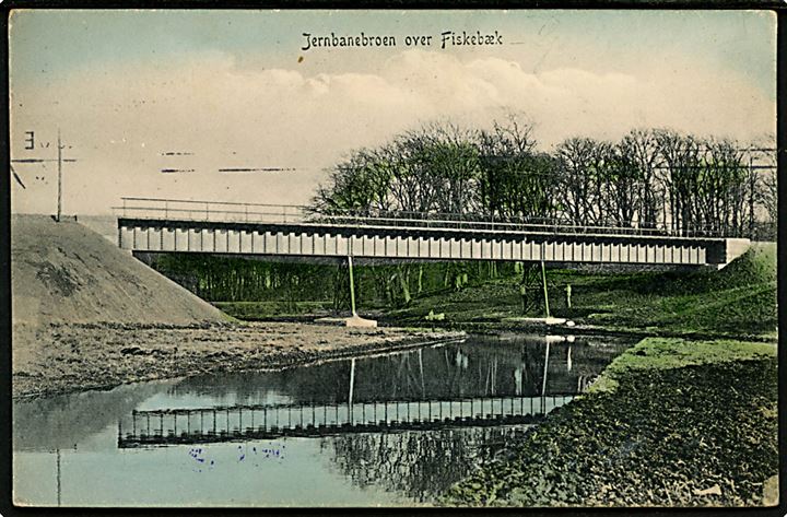 Fiskebæk, jernbanebroen på Slangerupbanen. P. Alstrup no. 7081. Kvalitet 8