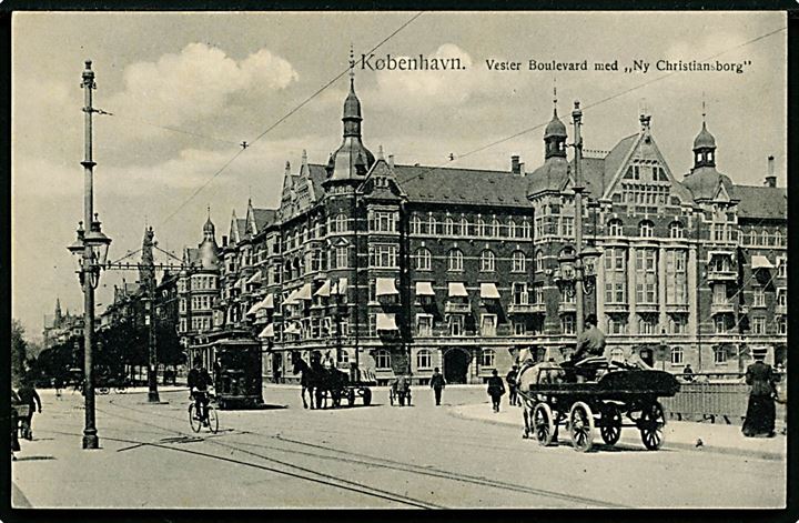 Vestre Boulevard med “Ny Christiansborg” og sporvogn. Fritz Benzen no. 196. Kvalitet 9
