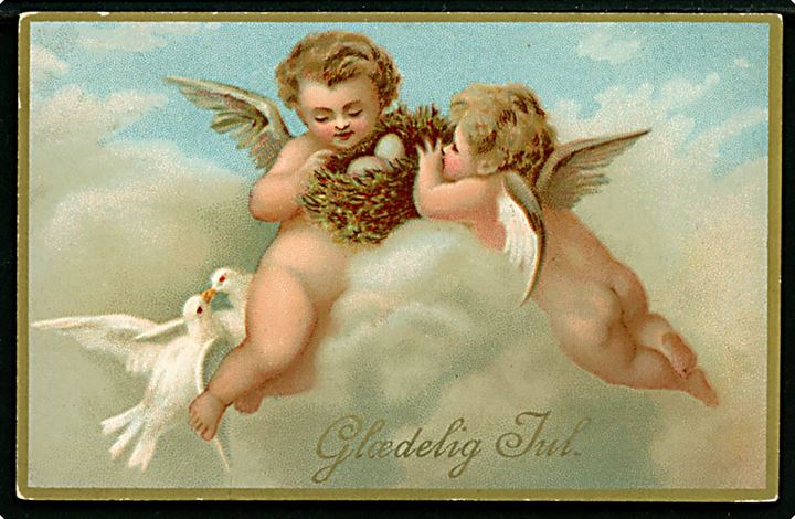 Jule kartonkort med engle og duer. U/no. Kvalitet 8