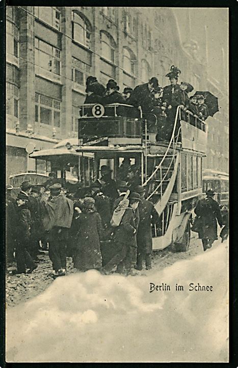 Tyskland. Berlin, omnibus i sne. Saulsohn no. 1358/4. Kvalitet 9