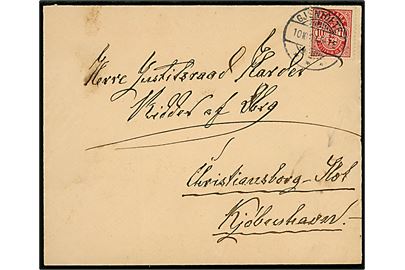 10 øre Våben på fortrykt kuvert med monogram fra Prins Hans af Glücksburg fra Gjentofte d. 10.10.1904 til  Justitsraad Harder, Ridder af Dannebrog, Christiansborg.