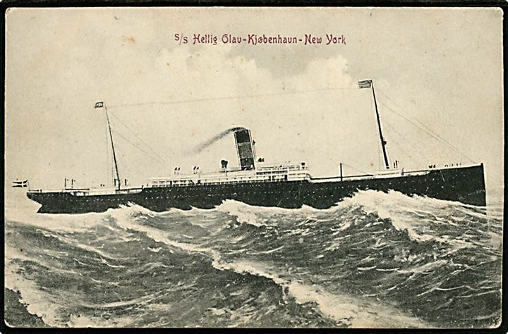 Hellig Olav, S/S, Skandinavien Amerika Linie på ruten Kjøbenhavn - New York. U/no.