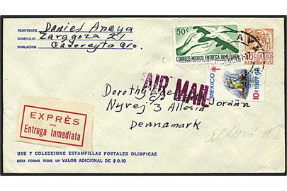 100 cent på expres luftpostbrev fra Mexico d. 3.10.1967 til Allerød.