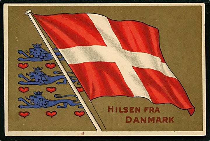 Flag. Dannebrog med “Hilsen fra Danmark”. Stenders u/no. Kvalitet 7