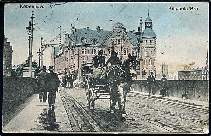 Knippelsbro med hestevogn og i baggrunden sporvogn. N. K. no. 334 Kvalitet 7