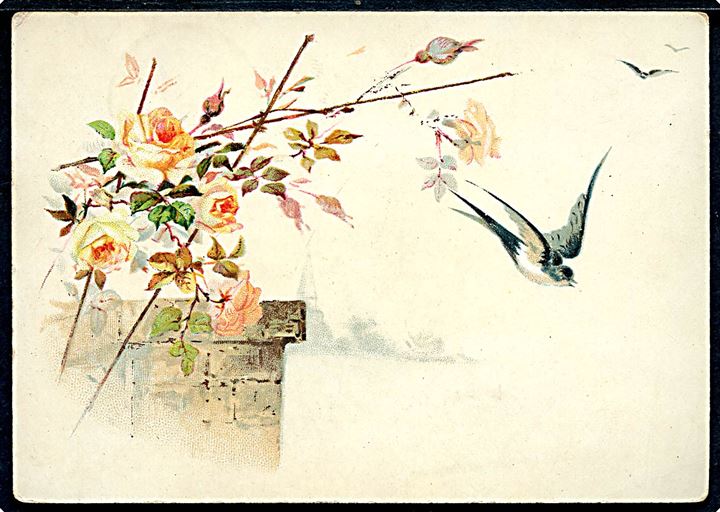 Blomster og svaler. Kartonkort dateret d. 12.11.1886. U/no. Kvalitet 8