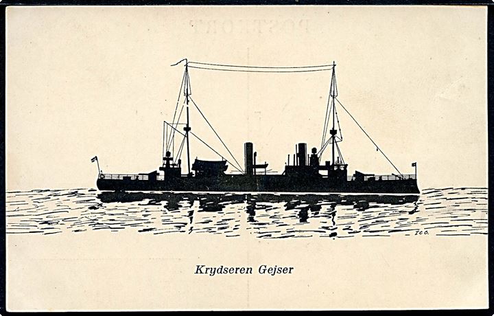 Marine. “Gejser”, Krydser. Danske Marine-Silhuetter serie I.  Kvalitet 8a