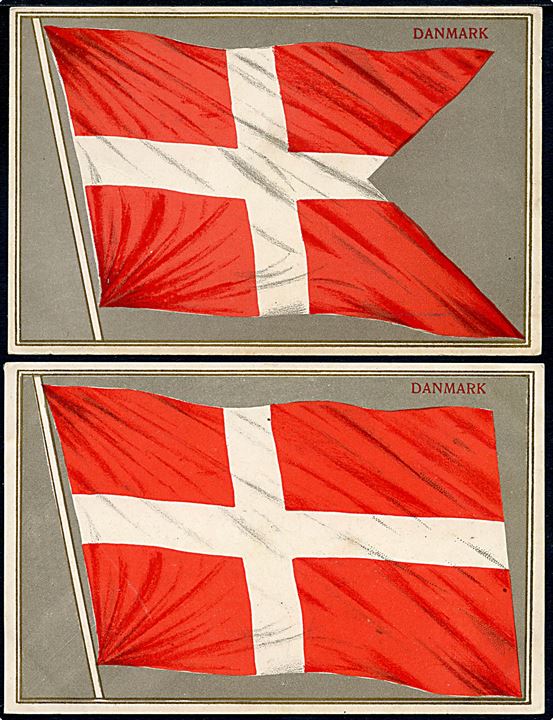 Flag. Dannebrog og Rigets flag (også kaldet Splitflag). To kort. V.M.K. serie 1002. Kvalitet 8