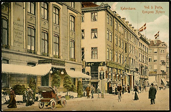 Kongens Nytorv hj. Lille Kongensgade med Café á Porta. GM no. 3173. Kvalitet 8