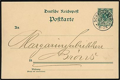 5 pfg. Ciffer helsagsbrevkort annulleret med enringsstempel Scherrebek ** d. 7.1.1899 til Brøns.