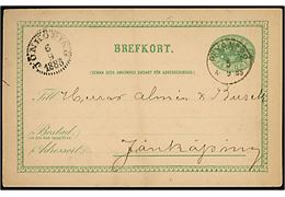 5 öre Tre Kroner helsagsbrevkort annulleret med bureaustempel PKXP. No. 22 (= Nässjö-Oskarshamn) d. 5.9.1885 til Jönköping.