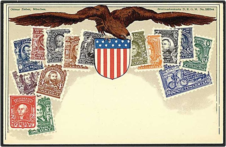 Frimærke postkort med mærker fra USA. No. 222744.