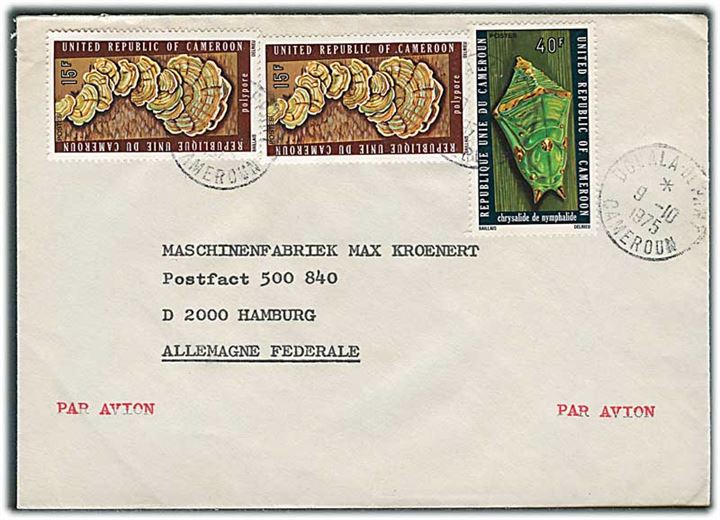 70 fr. frankeret luftpostbrev fra Douala d. 9.10.1975 til Hamburg, Tyskland.