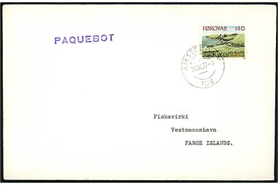 140 øre Mykines på skibsbrev annulleret med hollandsk stempel Amsterdam d. 14.9.1979 og sidestemplet PAQUEBOT til Vestmannahavn, Færøerne.
