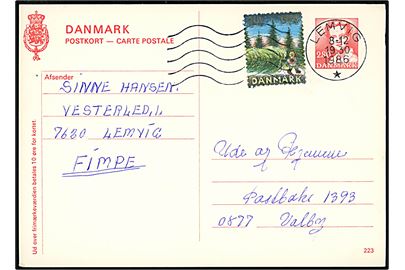 2,80 kr. Margrethe helsagsbrevkort (fabr. 223) med Julemærke 1986 fra Lemvig d. 8.12.1986 til Valby.1