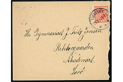 10 øre Chr. X på brev annulleret med brotype IIIb Thorshavn d. 26.3.1917 til Sorø, Danmark. På bagsiden ank.stemplet i Sorø d. 1.4.1917. Urent åbnet i højre side. Ingen tegn på censur.