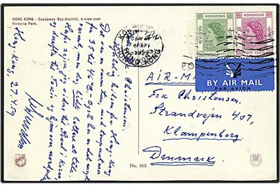65 cent på postkort fra Hong Kong d. 27.4.1959 til Klampenborg.