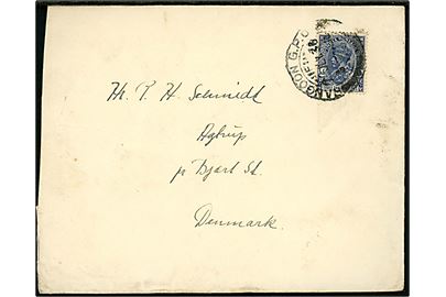 Indisk 3 As. 6 Pies George V anvendt på brev fra sømand ombord på ØK-skibet M/S Siam i Burma og annulleret Rangoon G.P.O. d. 7.7.1936 til Bjert St., Danmark
