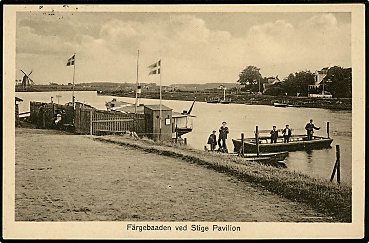 5 øre Chr. X i lodret par med tydelig automatafskæring på brevkort (Stige færgen) annulleret Odense *1.* d. 18.12.1931 til København. 