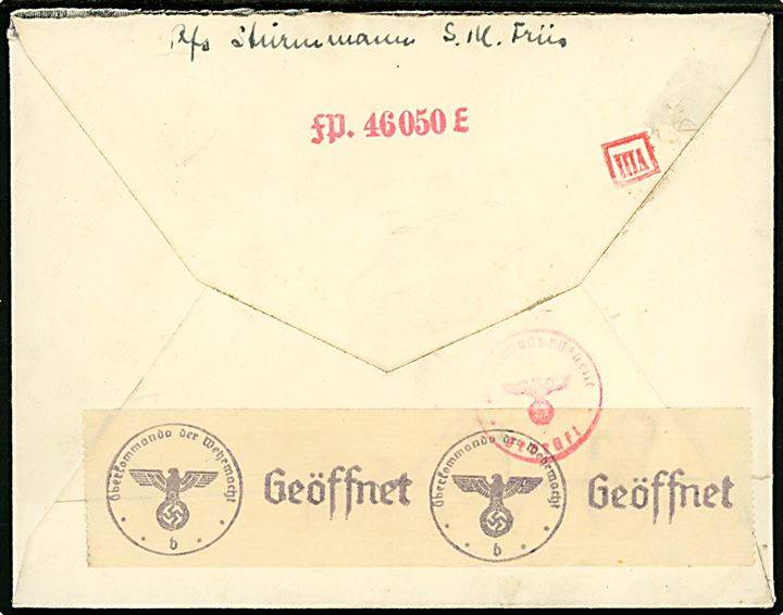 SS-feltpostbrev med stumt stempel d. 26.1.1942 fra dansk frivillig Sturmmann S. M. Friis ved feltpost-nr. 46050E (= 4. Kompanie Freiwilligen-Verband Dänemark) til Helsinge, Danmark. Briefstempel og SS-feltpostcensur fra Berlin.