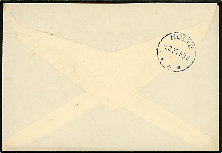 20 øre Chr. X på brev annulleret med tydeligt brotype IIIe bureaustempel Nakskov - Kragenæs T.45 28.2.1925 til Villa “Lille Ly” i Holte.