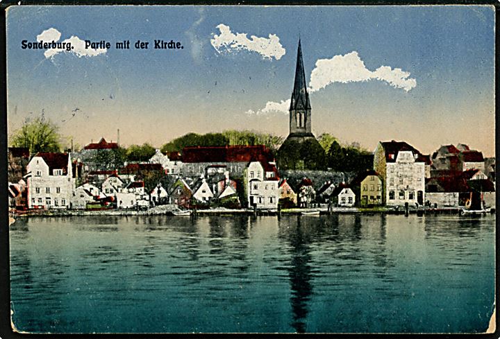 15 øre Chr. X på brevkort (Sønderborg havn) annulleret med bureaustempel Sønderborg - Flensborg sn1 T.1420 d. 19.7.1920 til Viborg. Sjældent stempel kun benyttet indtil sept. 1920.