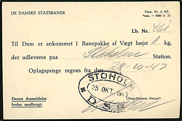 De danske Statsbaner 5+1 øre provisorisk tryksagskort (fabr. 40x) annulleret med ovalt jernbanestempel STOHOLM * D.S.B. * til Laanum pr. Stoholm. Ikke registreret af Bendix.