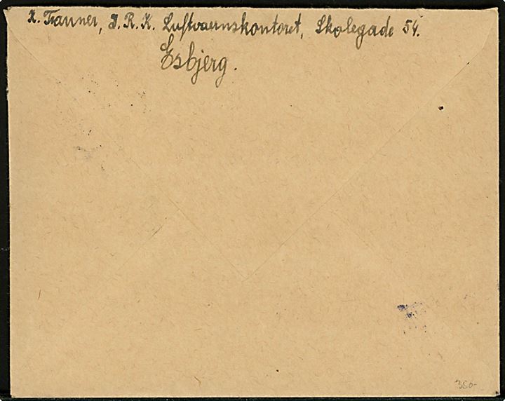 Ufrankeret brev med “Østrigerlejr Tarp” mærke stemplet Esbjerg d. 17.4.1946 til flygtning i Durchgangslager i Aarhus. 