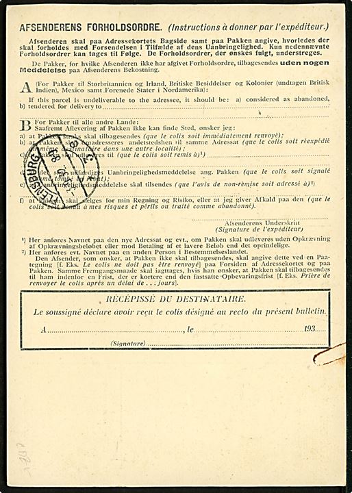 5 øre Bølgelinie, 50 øre, 1 kr. og 5 kr. Chr. X på 655 øre frankeret internationalt adressekort for værdipakke fra Esbjerg d. 2.9.1932 via den danske Pakkepostekspedition i Flensborg d. 3.9.1932 til Geneve, Schweiz.