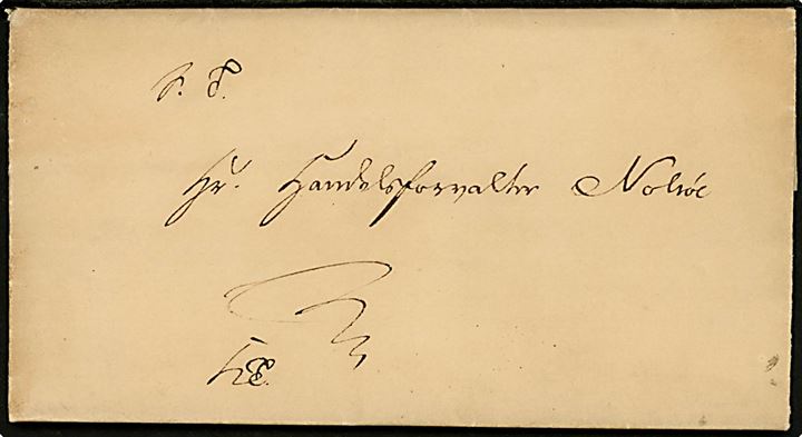 1842. Tjenestebrev mærket “KT” med indhold dateret i Færøske Amtshus i Thorshavn d. 30.12.1842 til Handelsforvalter Nolsøe. Fuldt indhold.