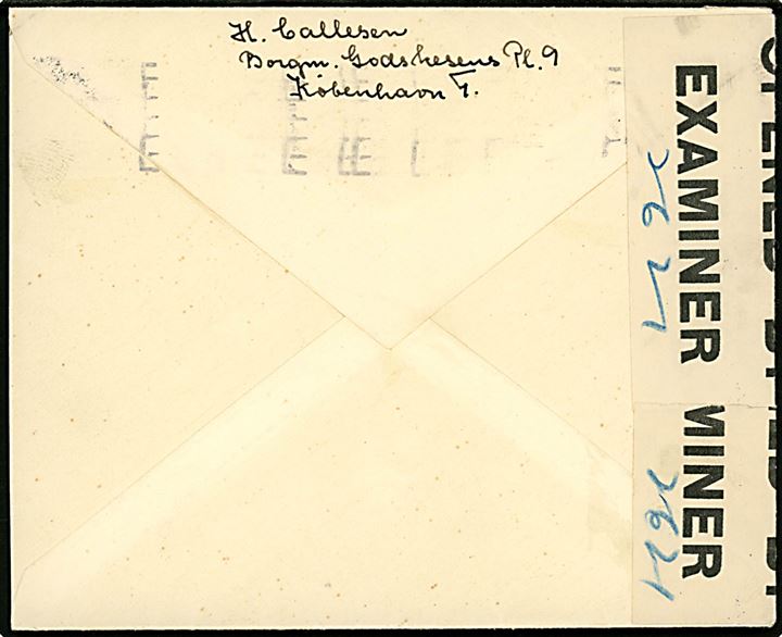 15 øre Karavel på brev fra København d. 29.3.1940 til Isafjord, Island. Åbnet af britisk censur og lukket med “Interim”-banderole med håndskrevet censor-nr. “2421”. 