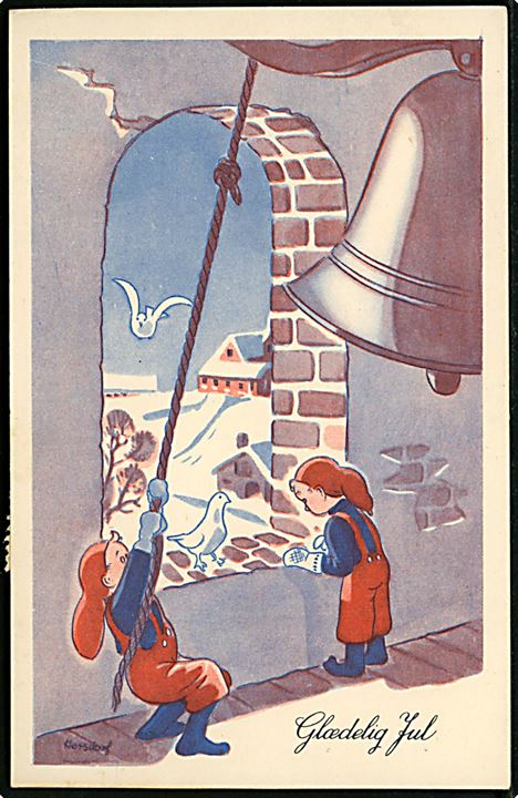 10 øre Tavsen og Julemærke 1936 på julekort annulleret med bureau Horsens - Silkeborg T.110 d. 24.12.1936 og sidestemplet med posthornstempel Virklund (Silkeborg) til Høver pr. Galten.
