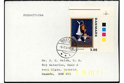 5 kr. Lundstrøm Maleri udg. på brev fra Fuglebjerg d. 6.7.1994 til Port Elgin, Canada.